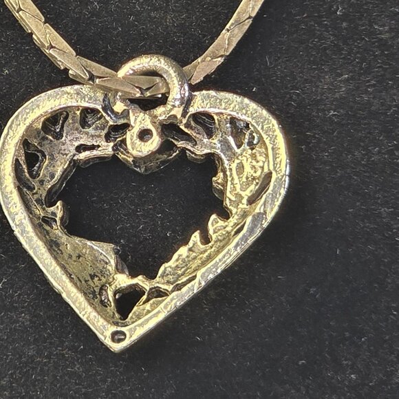 Vintage Silver Tone Heart Pendant Necklace Floral Rose Openwork Design 18inch - Picture 6 of 11